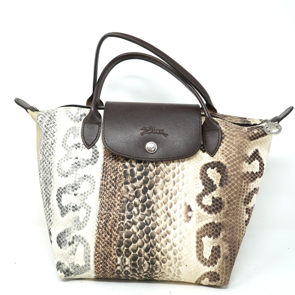 Longchamp Mini Bag in Brown and Cream Python Print